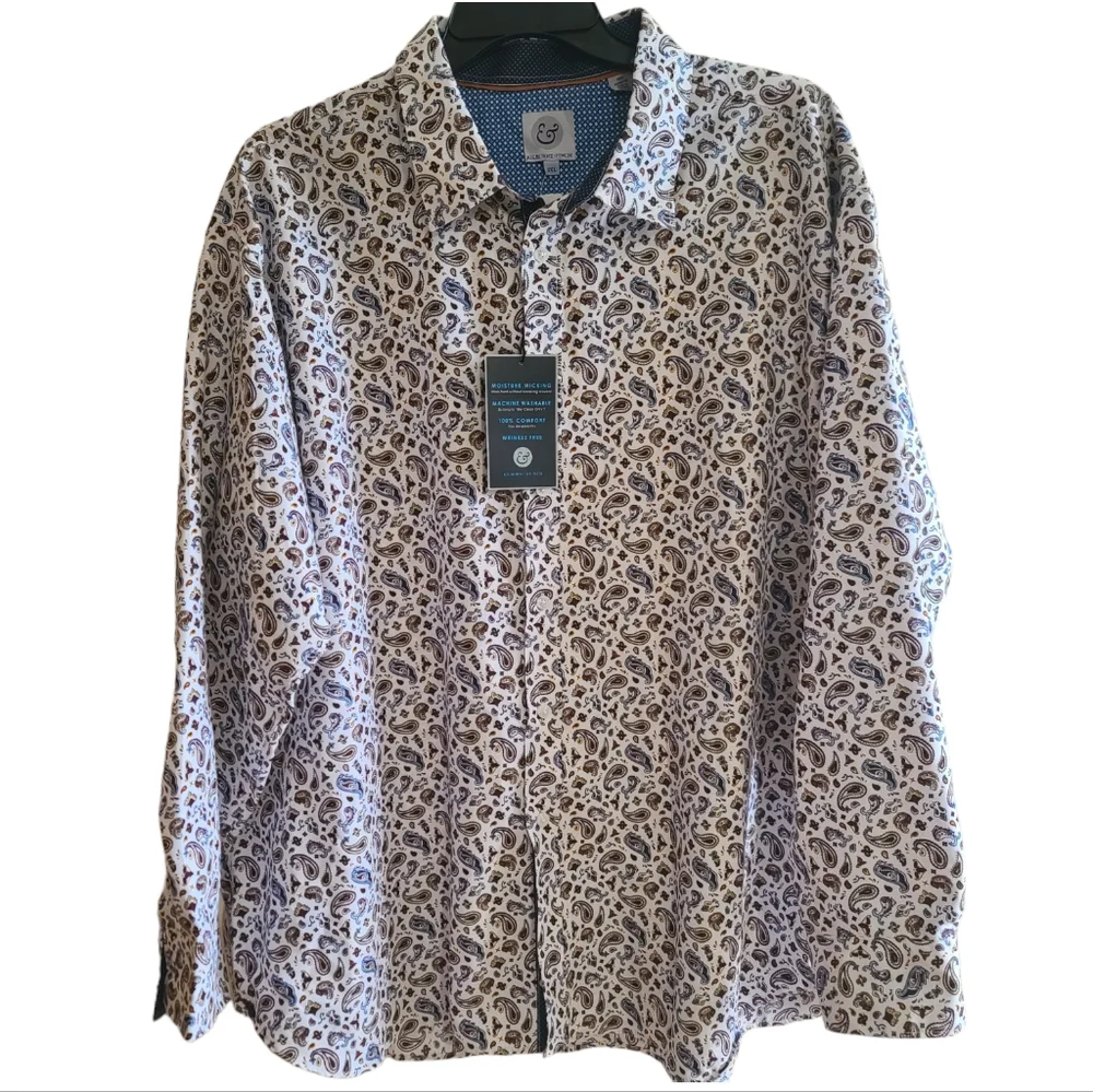 Men's Paisley Dress Shirt - White and Brown - 3XL - Picture 3 of 12